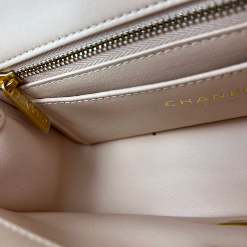 Rectangle with Adjustable Camelia Flower Mini Peach Crossbody Bag in Lambskin, Gold hardware