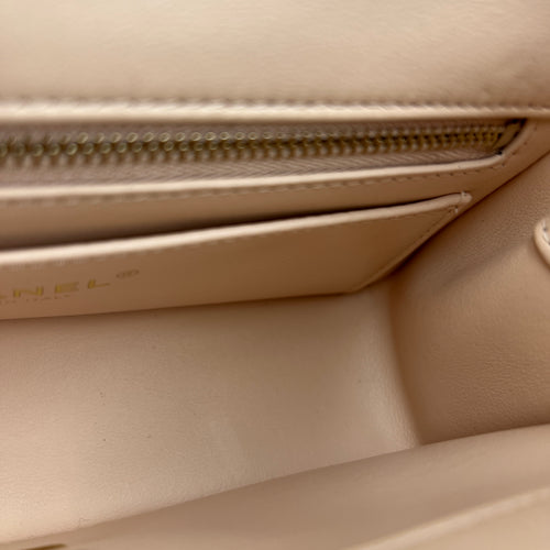 Rectangle with Adjustable Camelia Flower Mini Peach Crossbody Bag in Lambskin, Gold hardware