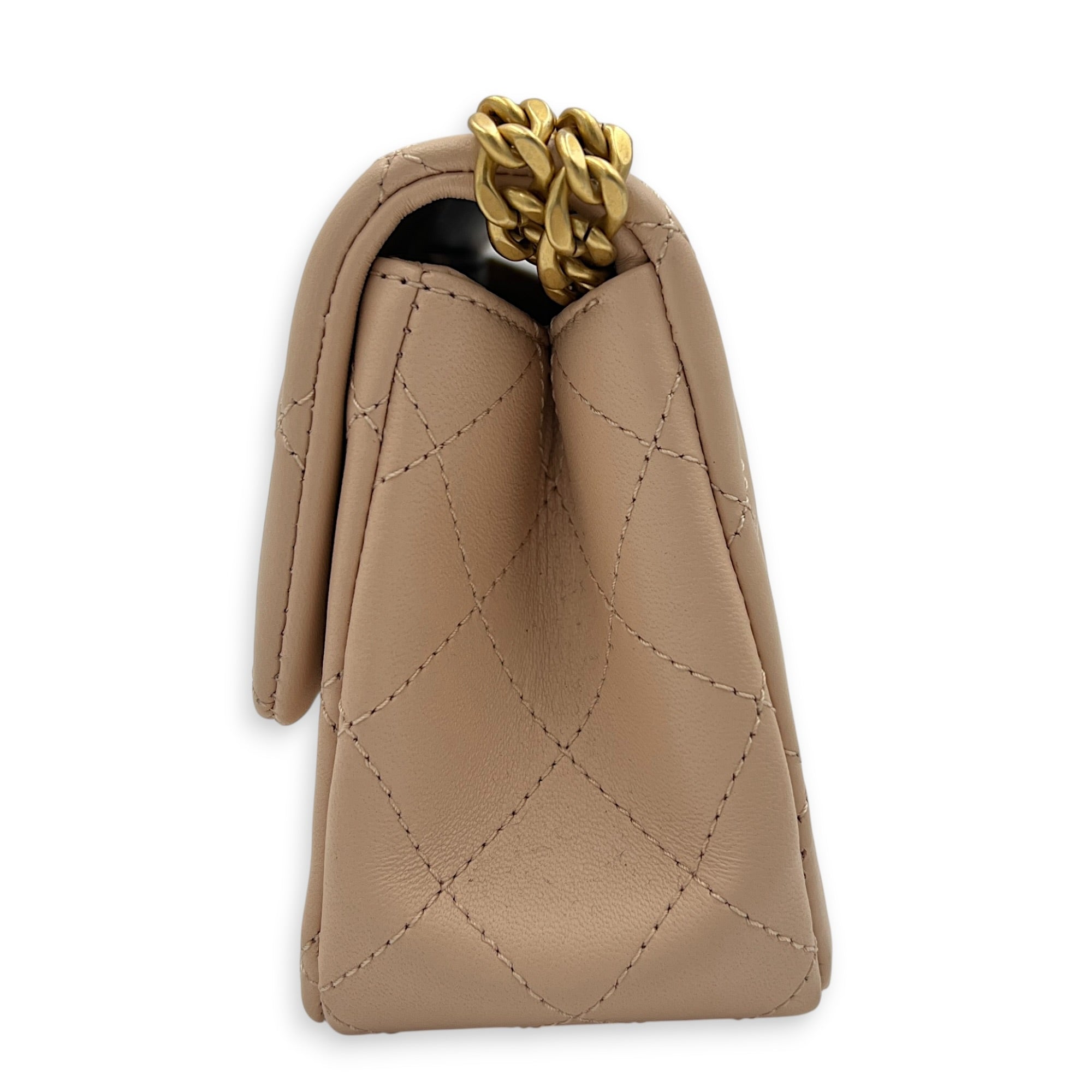 Rectangle with Adjustable Camelia Flower Mini Peach Crossbody Bag in Lambskin, Gold hardware