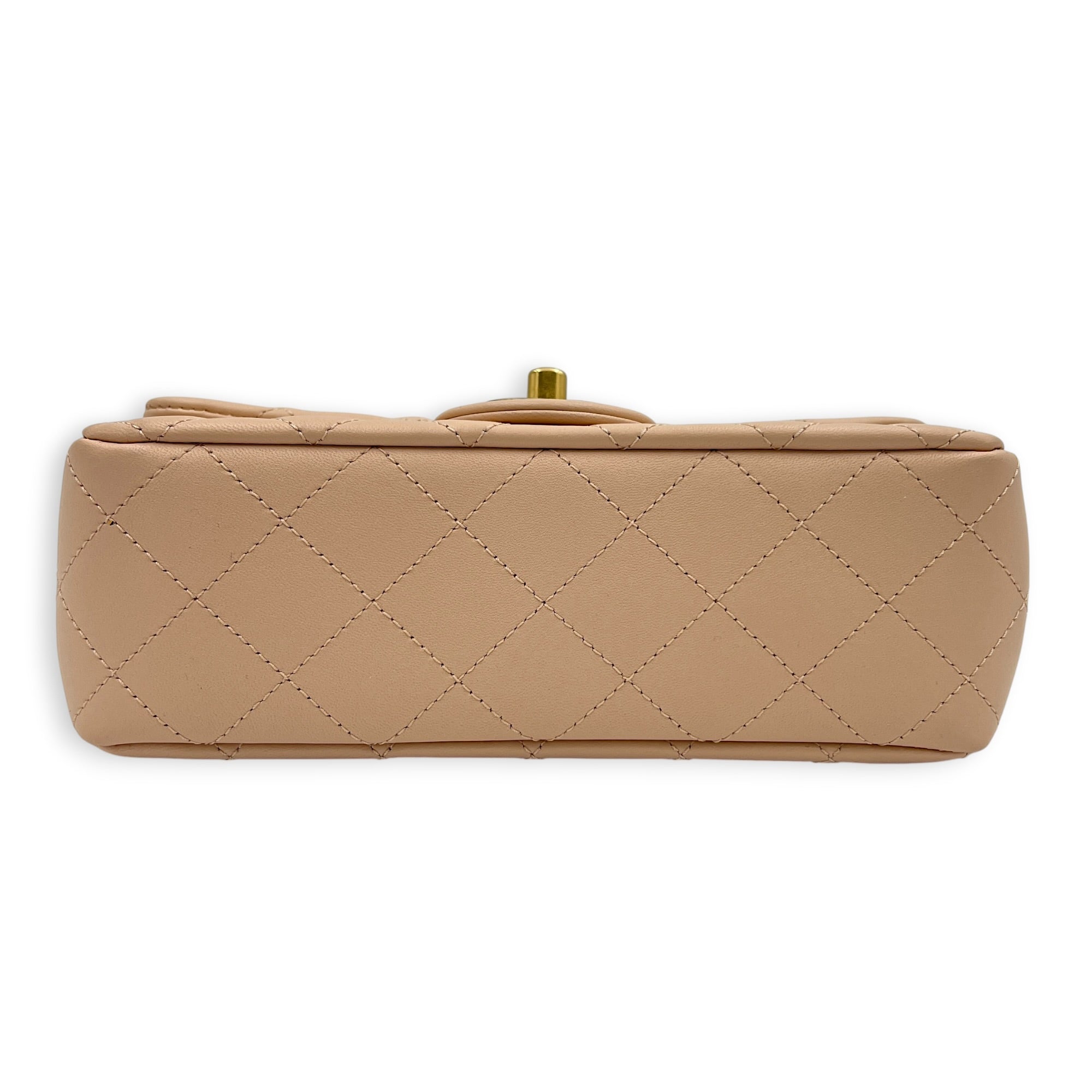 Rectangle with Adjustable Camelia Flower Mini Peach Crossbody Bag in Lambskin, Gold hardware