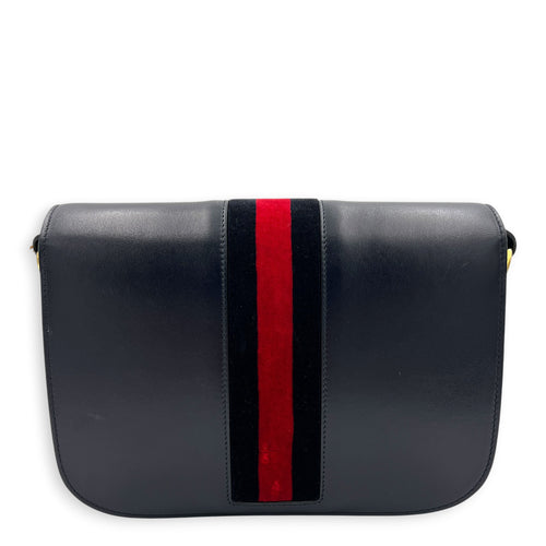 Horsebit 1955 Medium Blue Shoulder Bag in Calfskin, Gold hardware