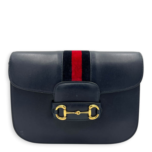Horsebit 1955 Medium Blue Shoulder Bag in Calfskin, Gold hardware