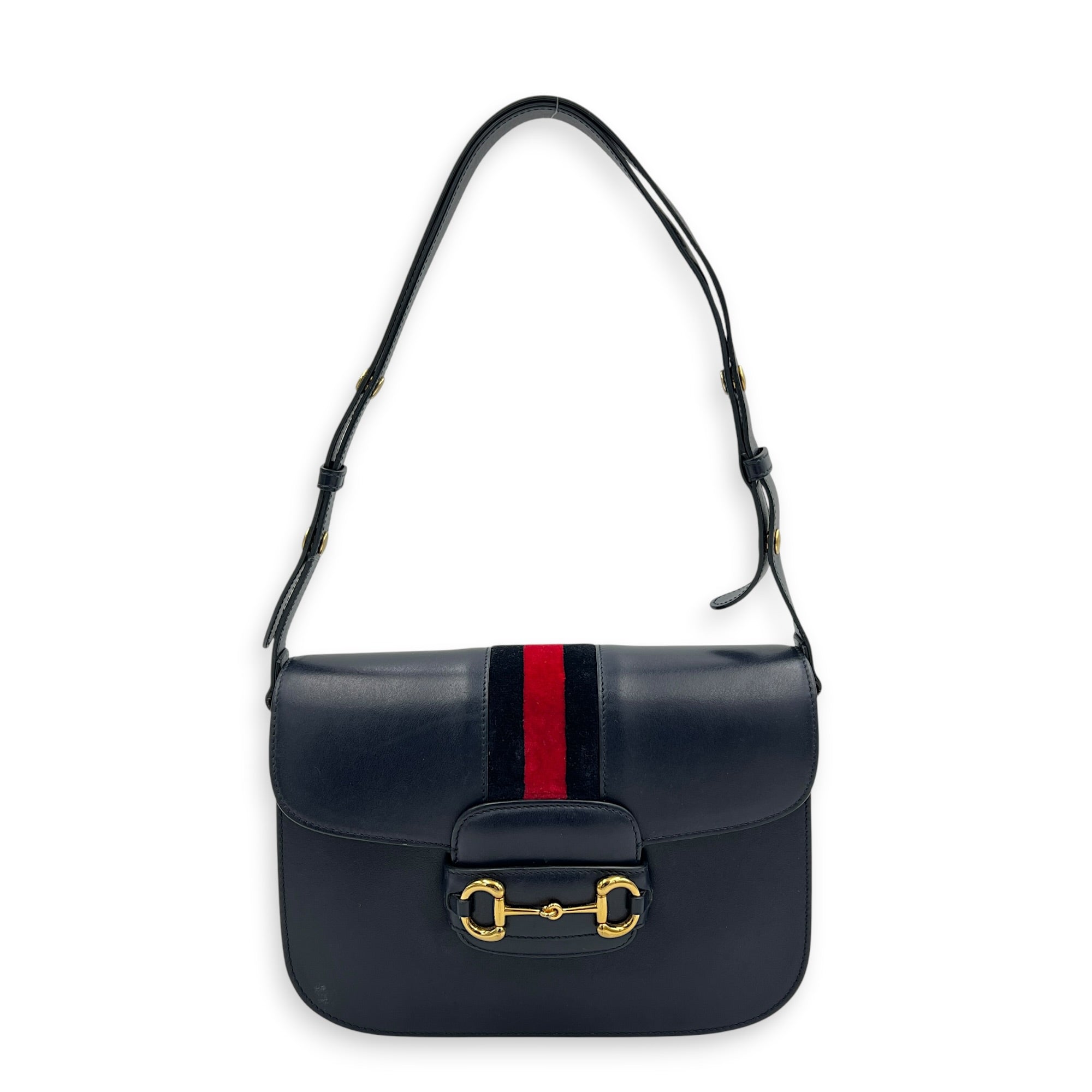 Horsebit 1955 Medium Blue Shoulder Bag in Calfskin, Gold hardware
