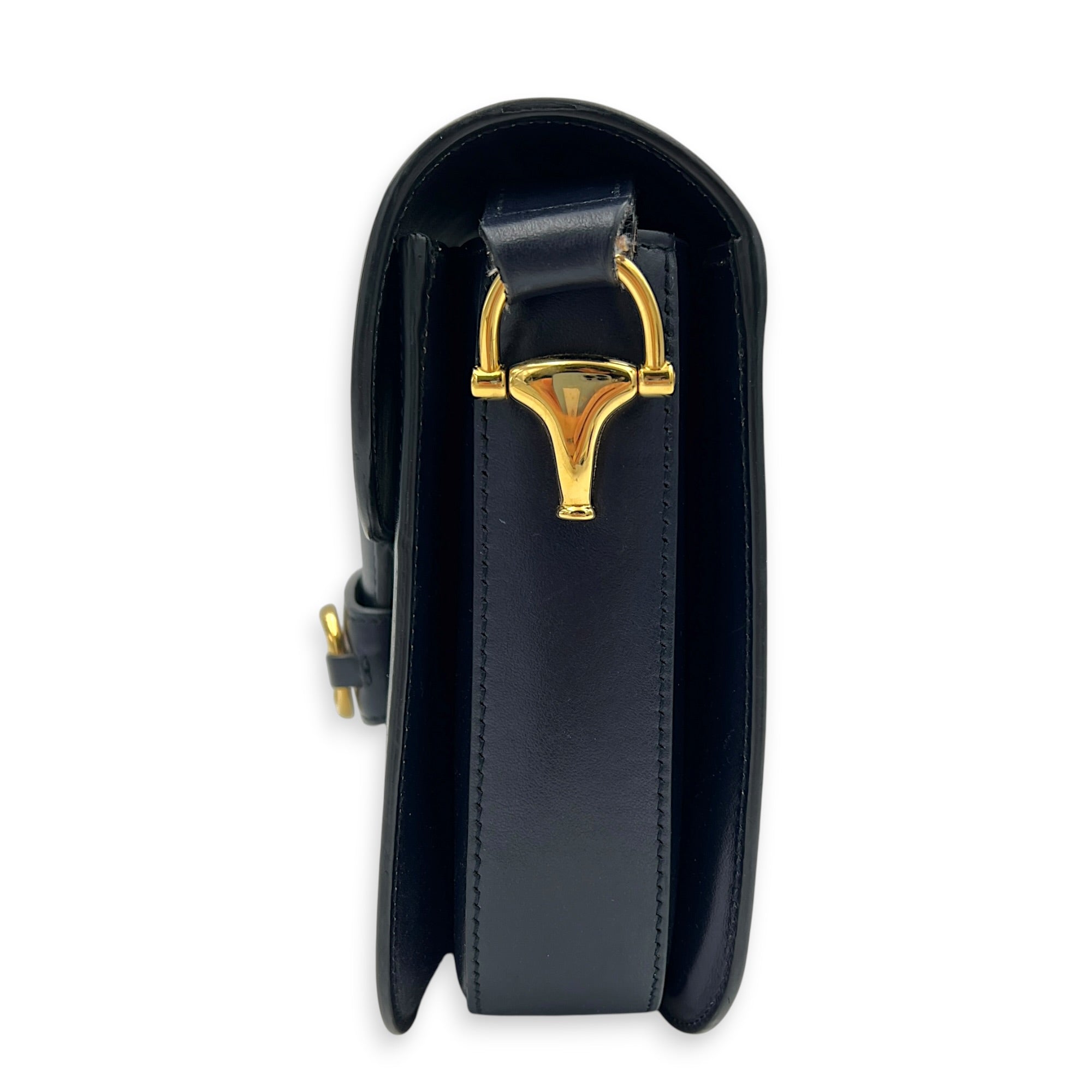 Horsebit 1955 Medium Blue Shoulder Bag in Calfskin, Gold hardware