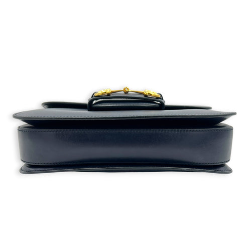 Horsebit 1955 Medium Blue Shoulder Bag in Calfskin, Gold hardware