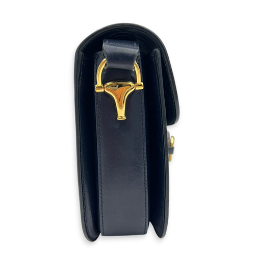 Horsebit 1955 Medium Blue Shoulder Bag in Calfskin, Gold hardware