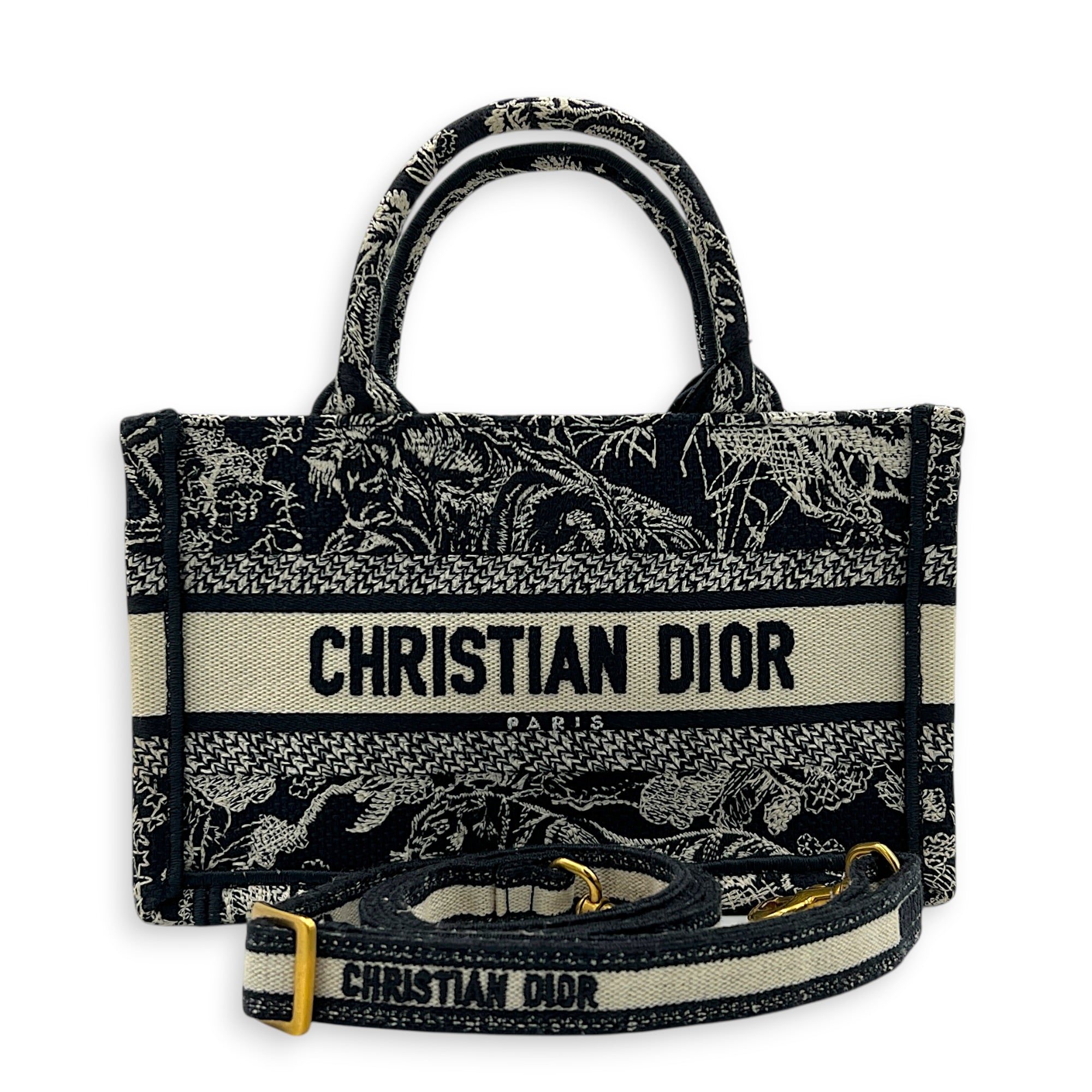 Book Tote Top Handle Bag Blue in Canvas, Gold hardware