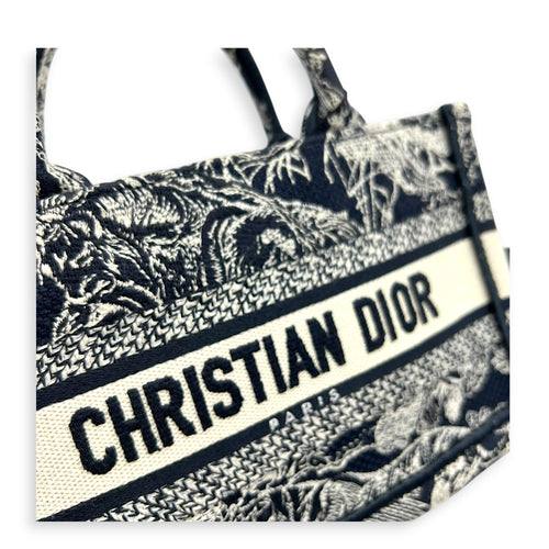 Book Tote Top Handle Bag Blue in Canvas, Gold hardware