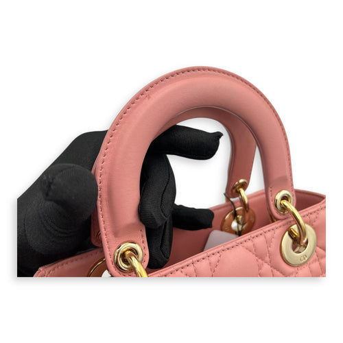Lady Dior My ABCDior Top Handle Bag Medium Pink in Lambskin, Gold hardware