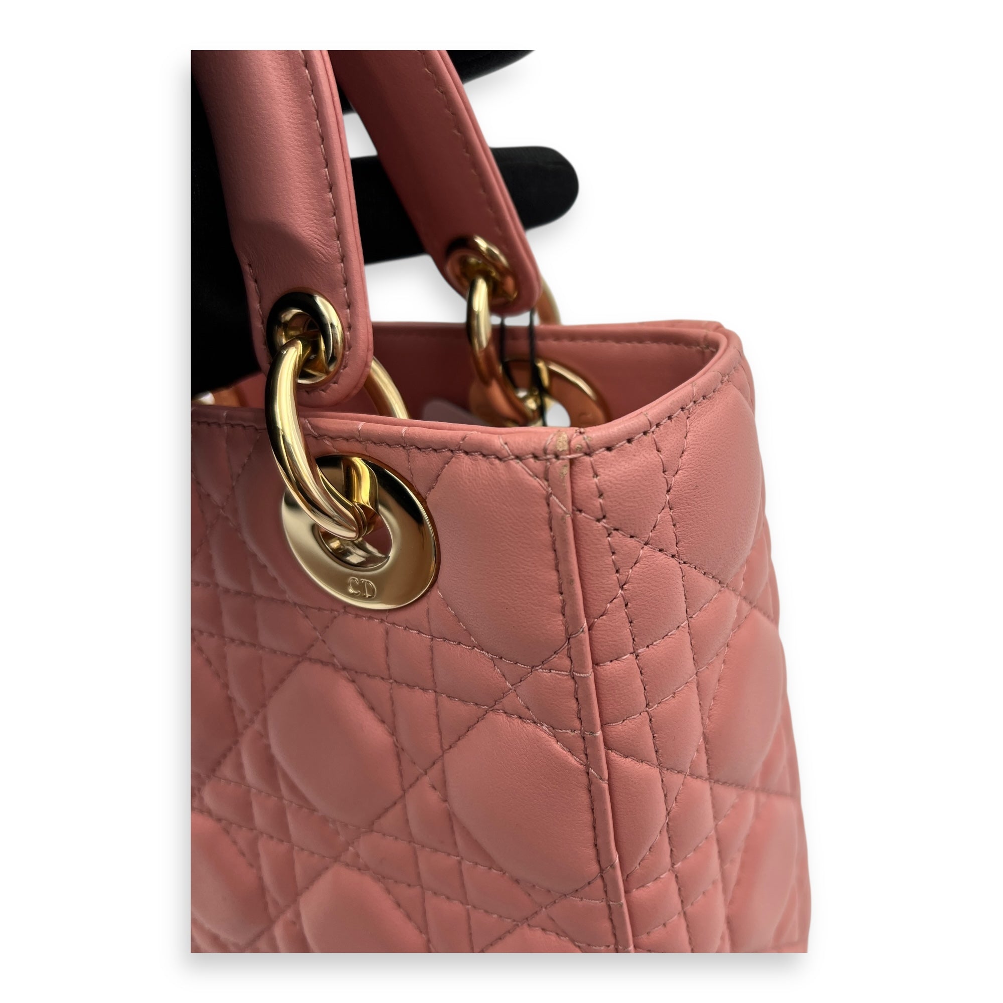 Lady Dior My ABCDior Top Handle Bag Medium Pink in Lambskin, Gold hardware