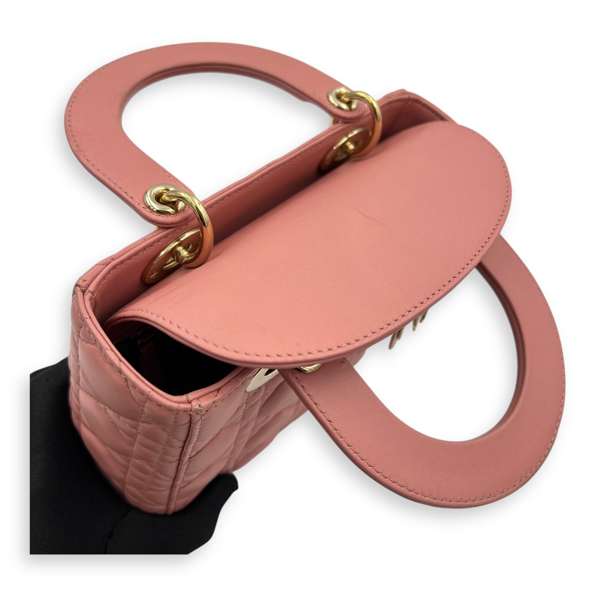 Lady Dior My ABCDior Top Handle Bag Medium Pink in Lambskin, Gold hardware