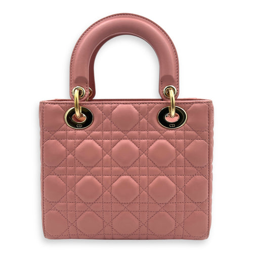 Lady Dior My ABCDior Top Handle Bag Medium Pink in Lambskin, Gold hardware