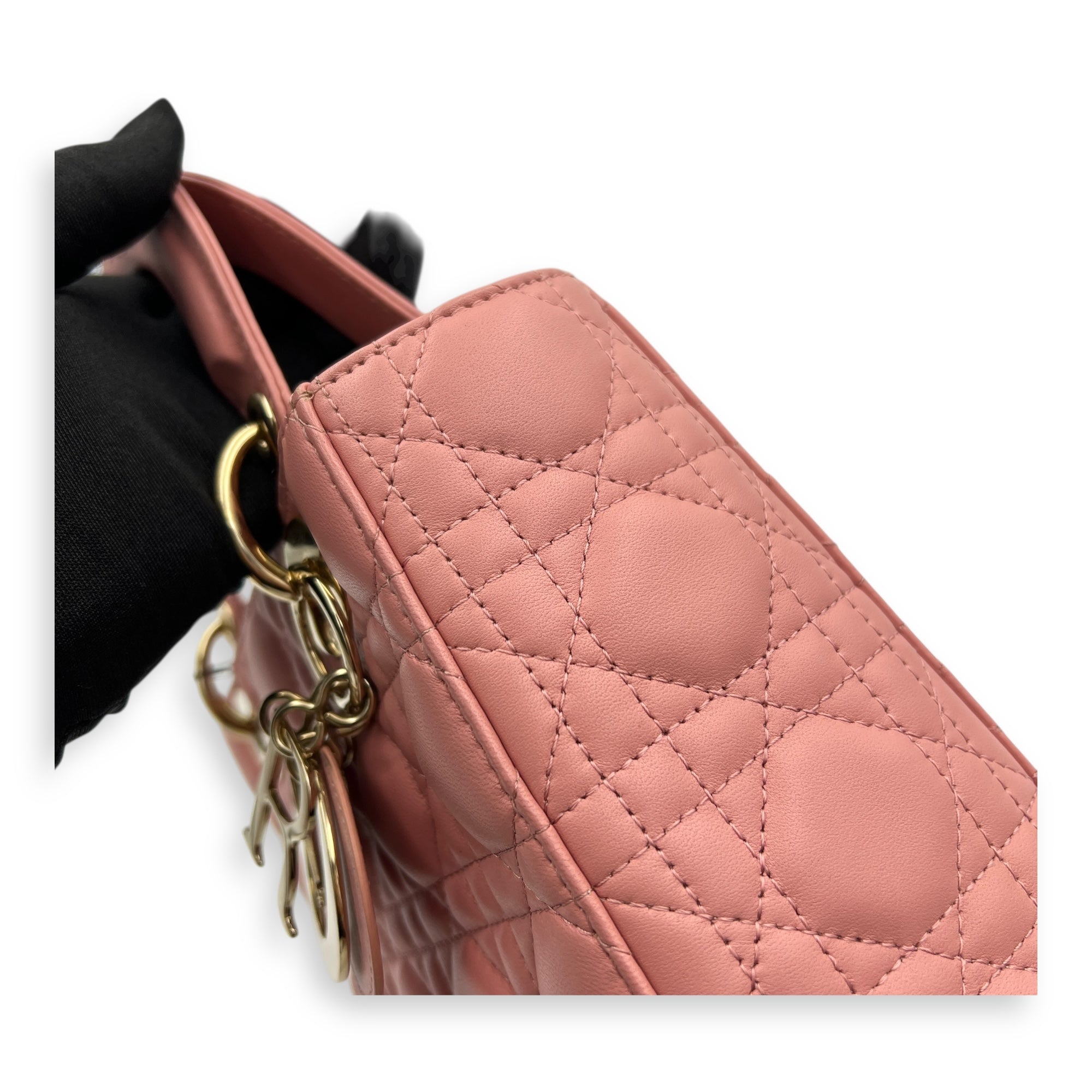 Lady Dior My ABCDior Top Handle Bag Medium Pink in Lambskin, Gold hardware