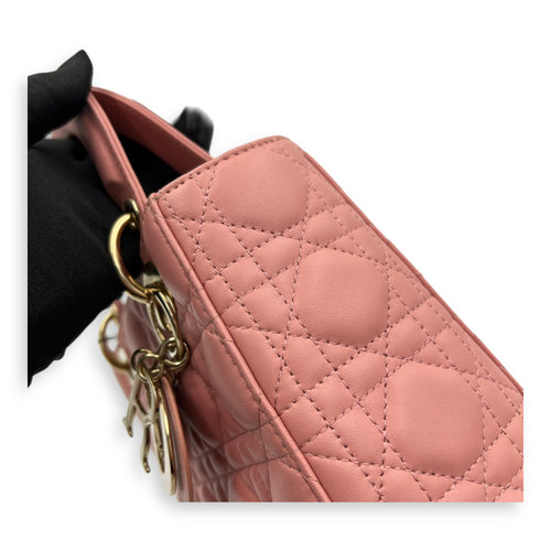 Lady Dior My ABCDior Top Handle Bag Medium Pink in Lambskin, Gold hardware