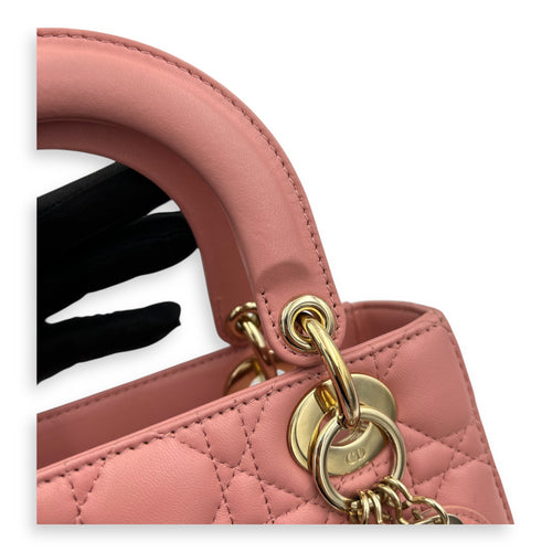 Lady Dior My ABCDior Top Handle Bag Medium Pink in Lambskin, Gold hardware
