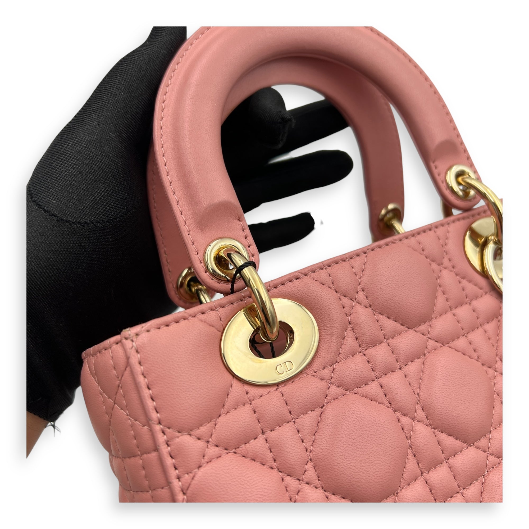 Lady Dior My ABCDior Top Handle Bag Medium Pink in Lambskin, Gold hardware