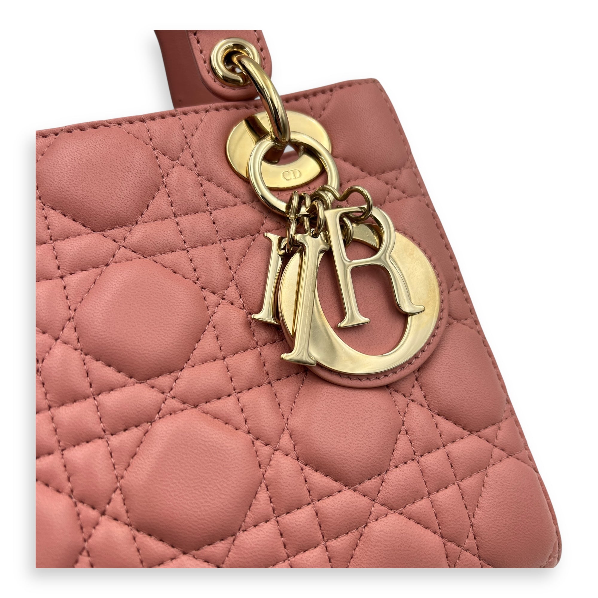 Lady Dior My ABCDior Top Handle Bag Medium Pink in Lambskin, Gold hardware
