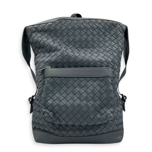 Intrecciato Backpack Grey in Calfskin, Silver hardware