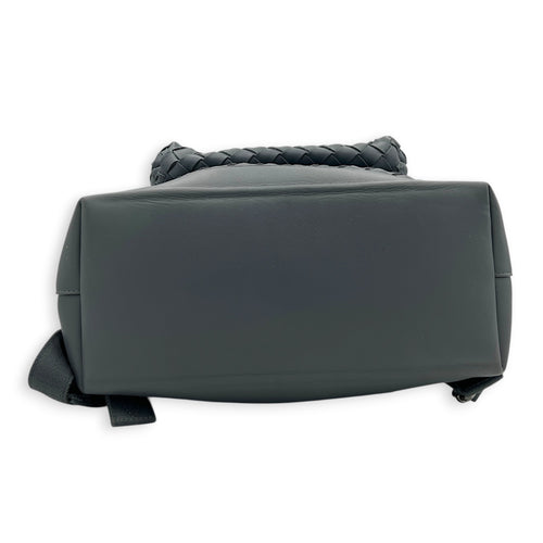 Intrecciato Backpack Grey in Calfskin, Silver hardware