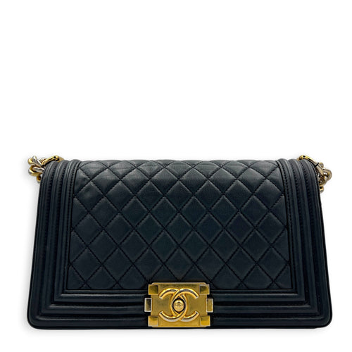 Boy Shoulder Bag Medium Black in Calfskin, Gold hardware