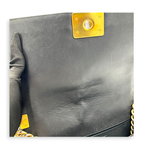 Boy Shoulder Bag Medium Black in Calfskin, Gold hardware