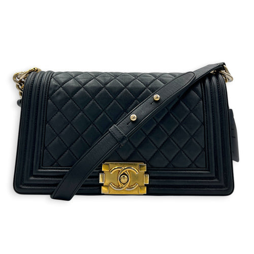 Boy Shoulder Bag Medium Black in Calfskin, Gold hardware