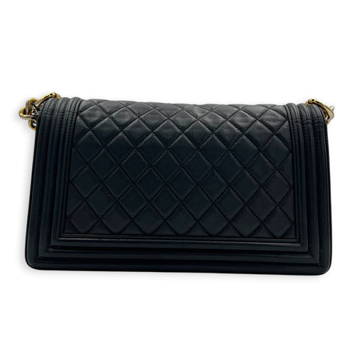 Boy Shoulder Bag Medium Black in Calfskin, Gold hardware
