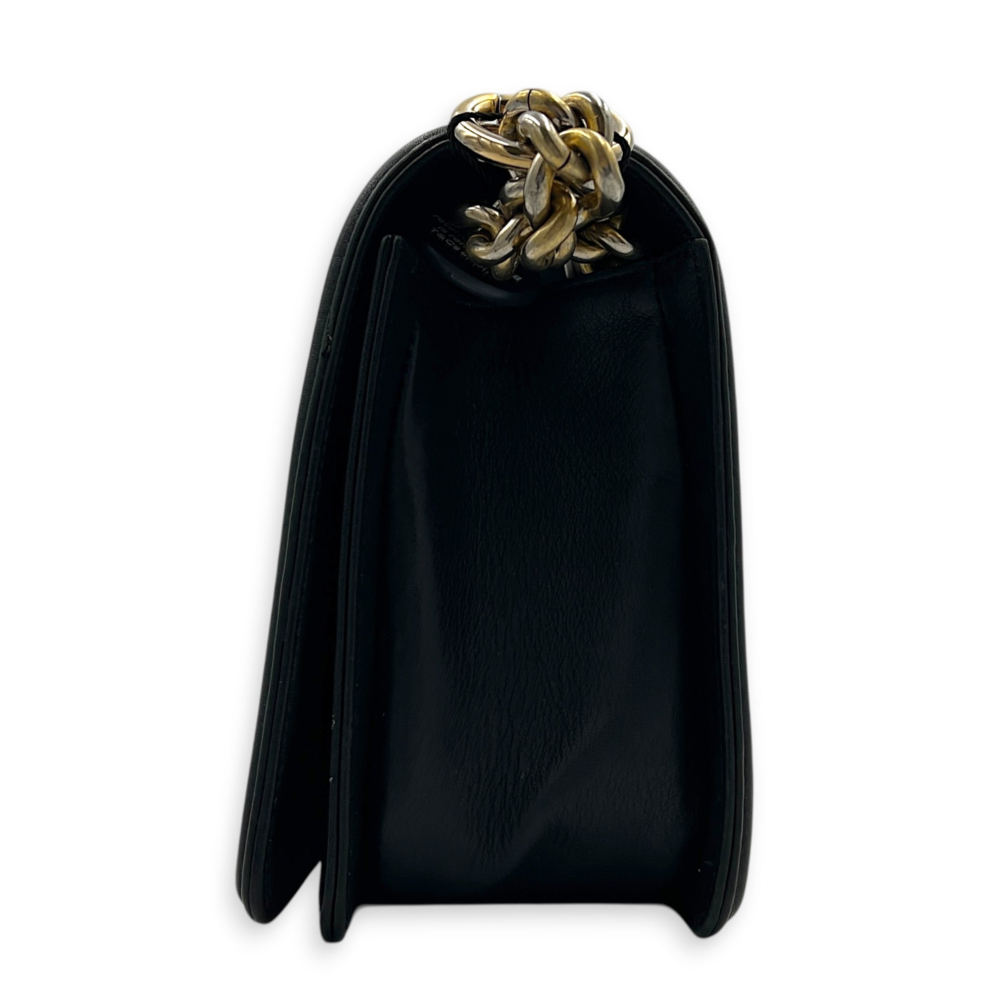 Boy Shoulder Bag Medium Black in Calfskin, Gold hardware