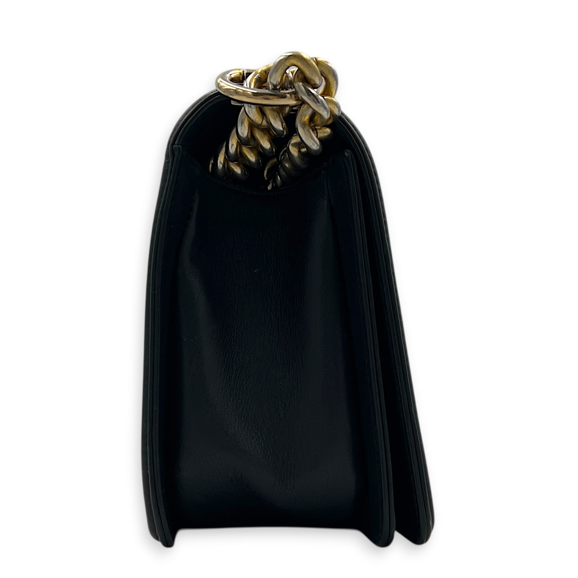Boy Shoulder Bag Medium Black in Calfskin, Gold hardware