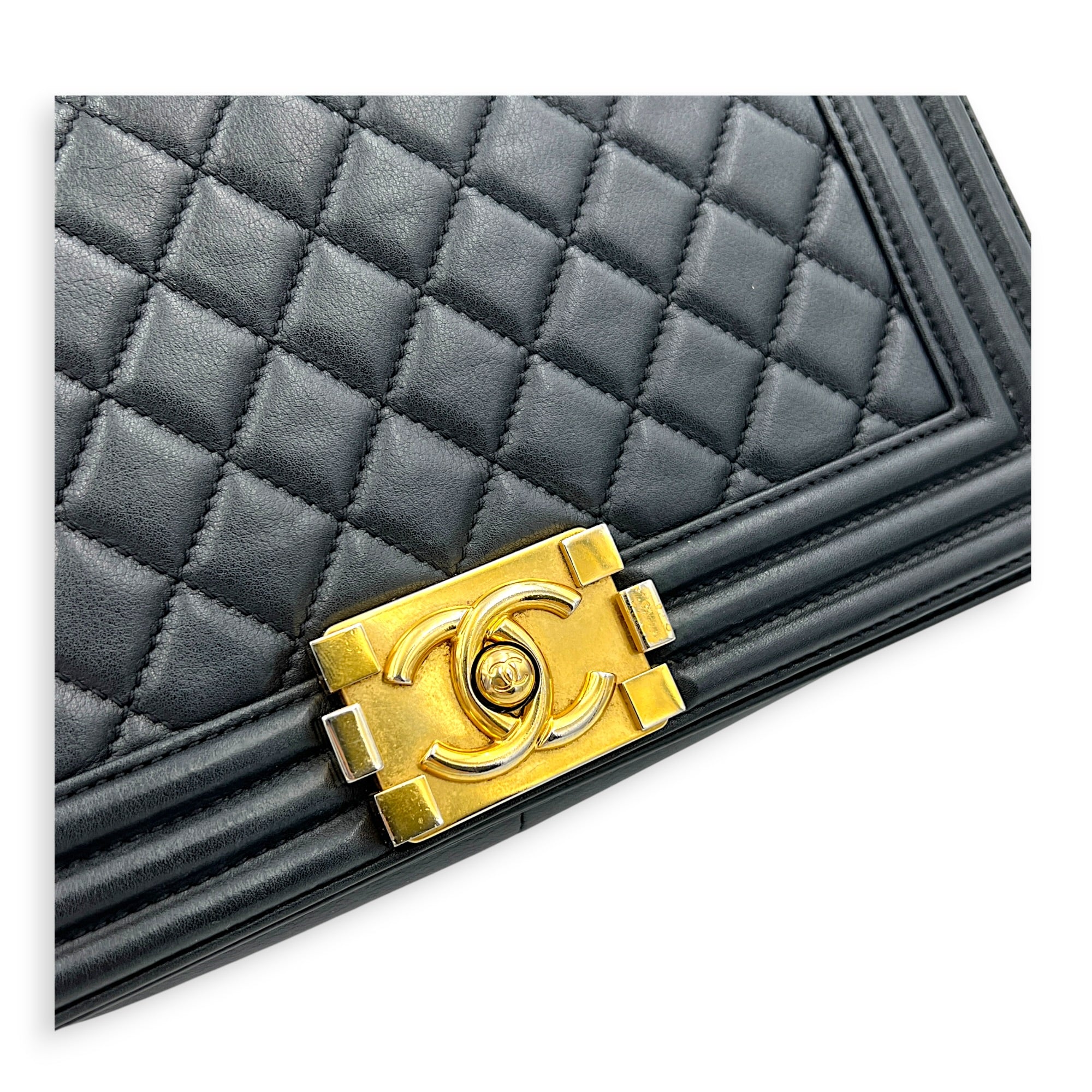 Boy Shoulder Bag Medium Black in Calfskin, Gold hardware