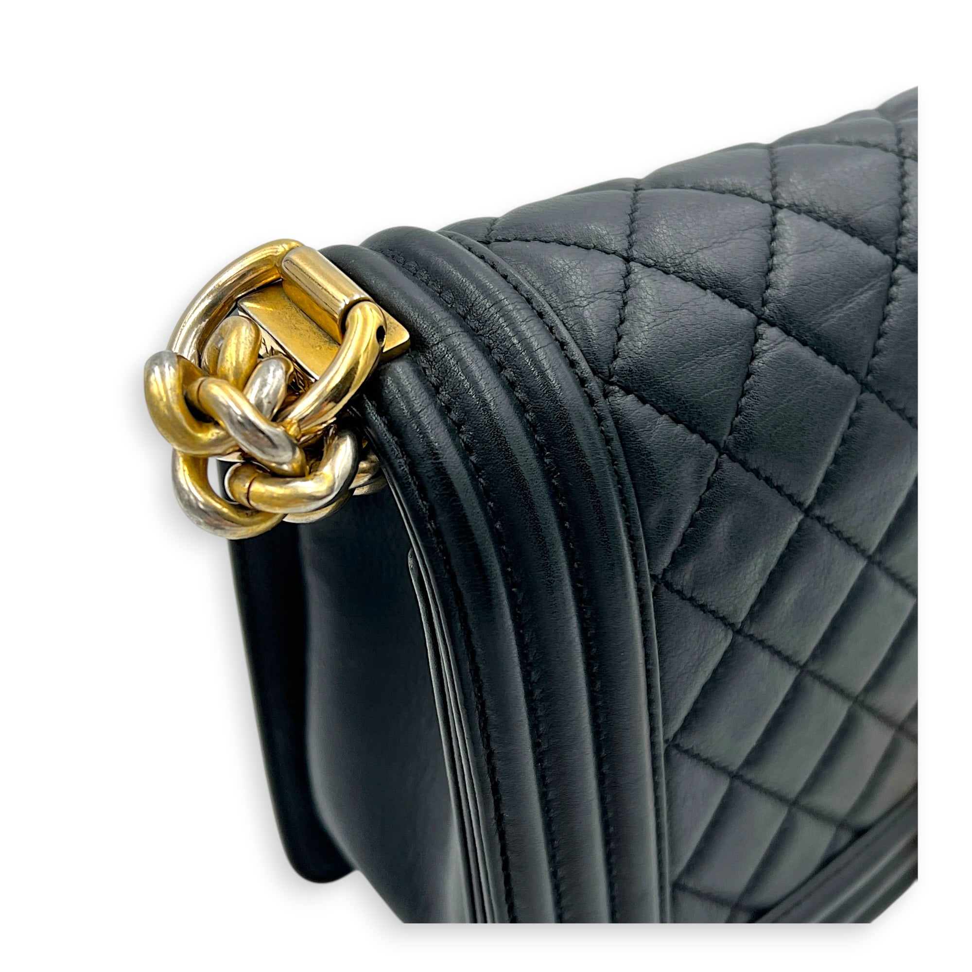 Boy Shoulder Bag Medium Black in Calfskin, Gold hardware