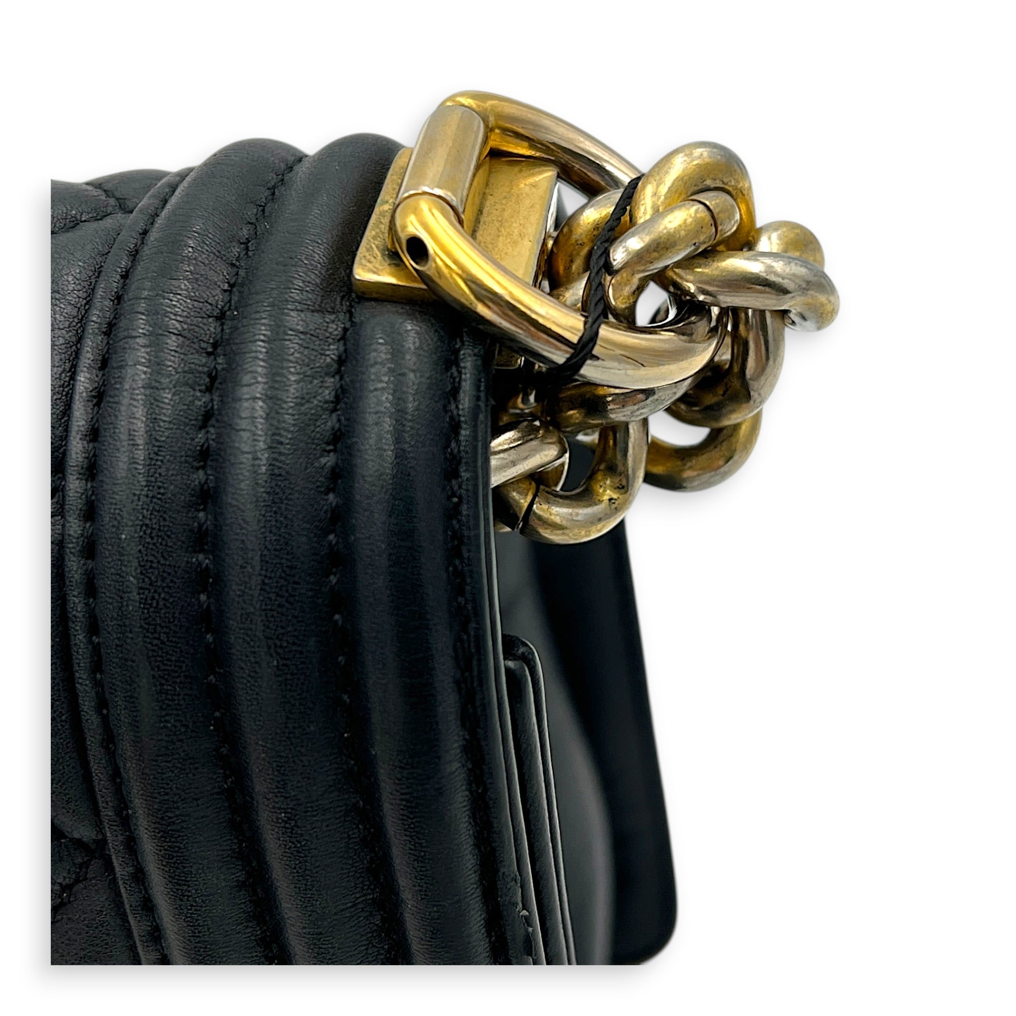 Boy Shoulder Bag Medium Black in Calfskin, Gold hardware