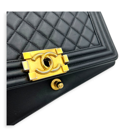 Boy Shoulder Bag Medium Black in Calfskin, Gold hardware