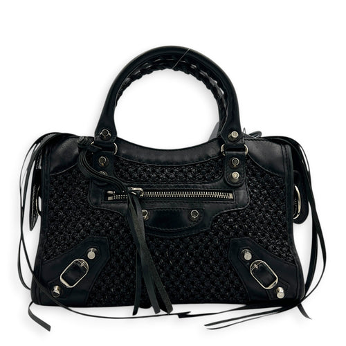City Mini Woven Top Handle Bag in Mixed Calfskin, Silver hardware