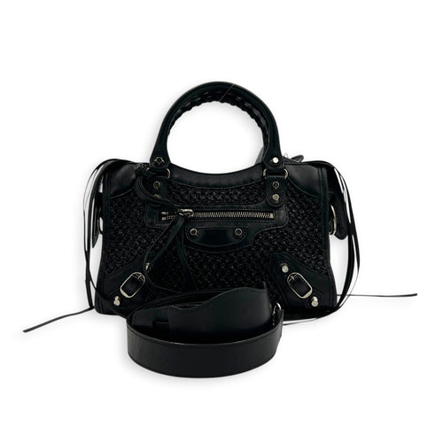 City Mini Woven Top Handle Bag in Mixed Calfskin, Silver hardware