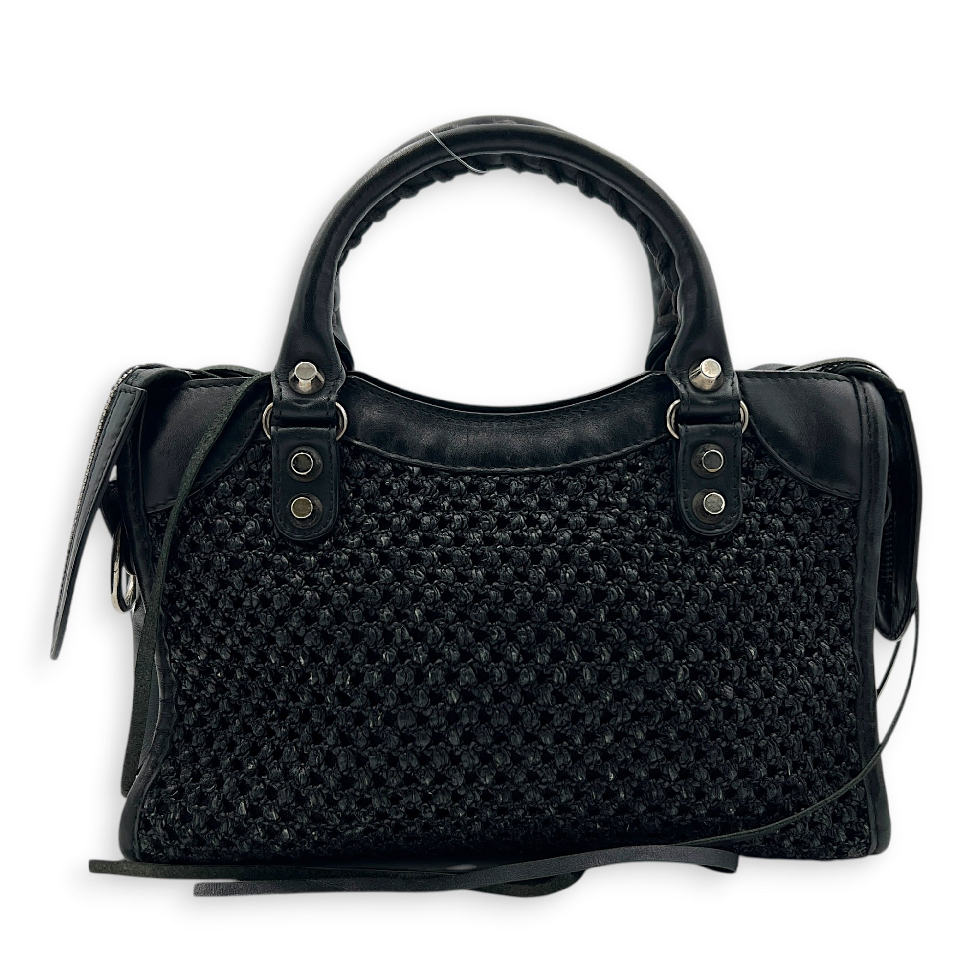 City Mini Woven Top Handle Bag in Mixed Calfskin, Silver hardware