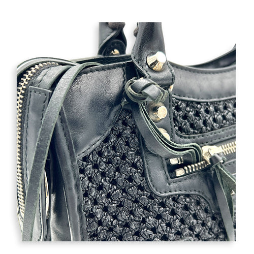 City Mini Woven Top Handle Bag in Mixed Calfskin, Silver hardware