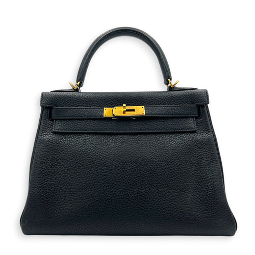 Kelly 28 Noir Top Handle Bag in Clemence, Gold hardware