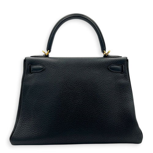 Kelly 28 Noir Top Handle Bag in Clemence, Gold hardware