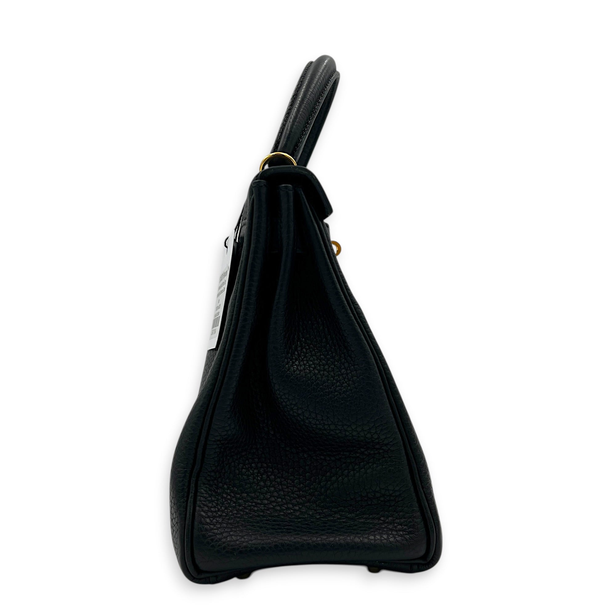 Kelly 28 Noir Top Handle Bag in Clemence, Gold hardware