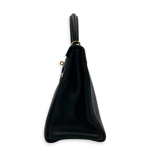 Kelly 28 Noir Top Handle Bag in Clemence, Gold hardware