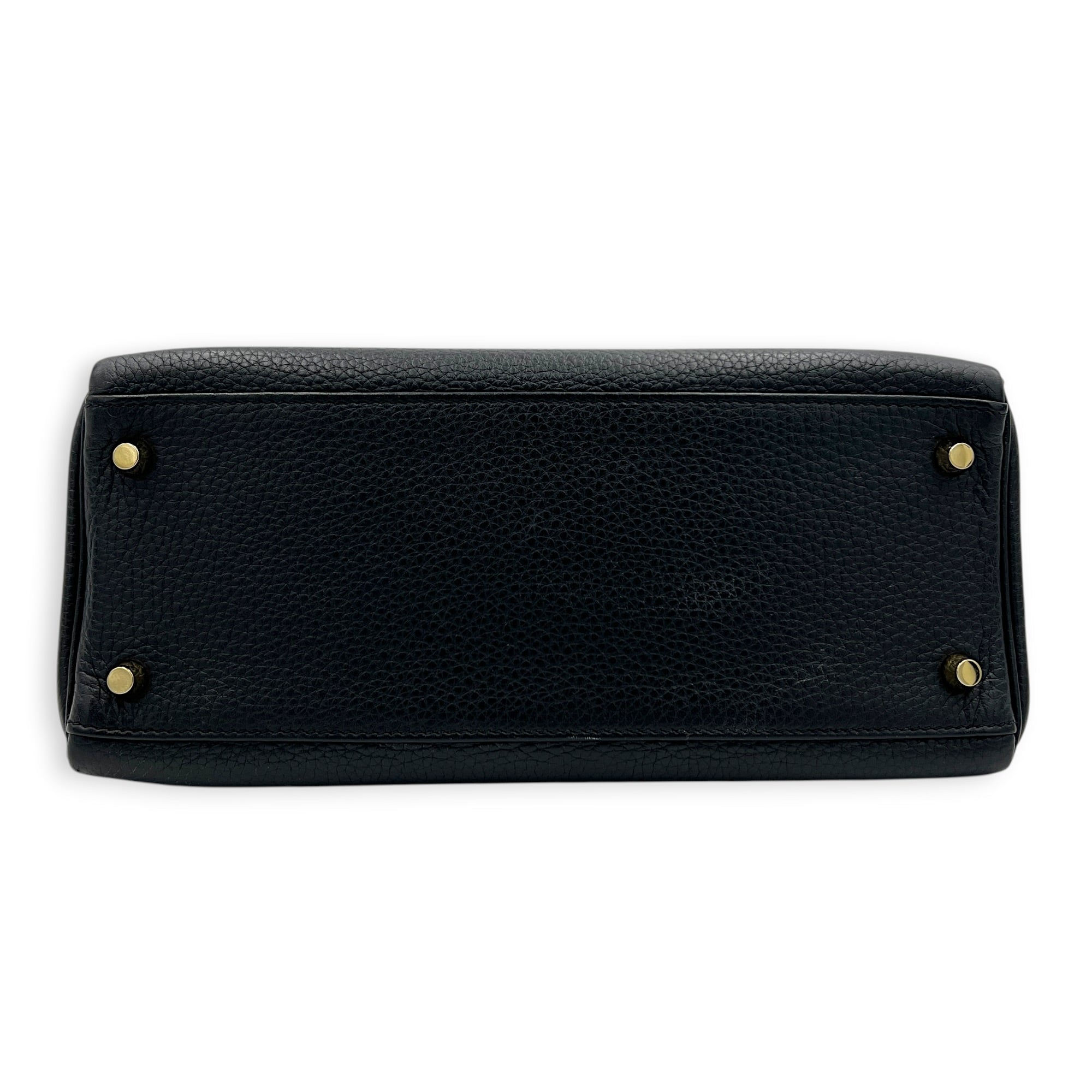 Kelly 28 Noir Top Handle Bag in Clemence, Gold hardware