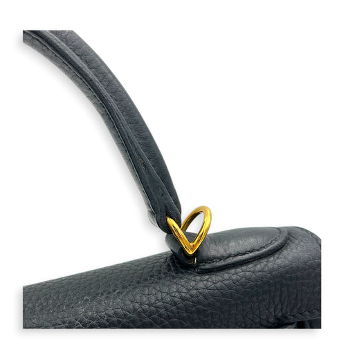 Kelly 28 Noir Top Handle Bag in Clemence, Gold hardware