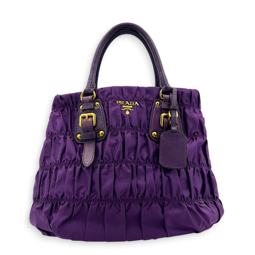 Gather Top Handle Bag Purple in Canvas, Gold hardware