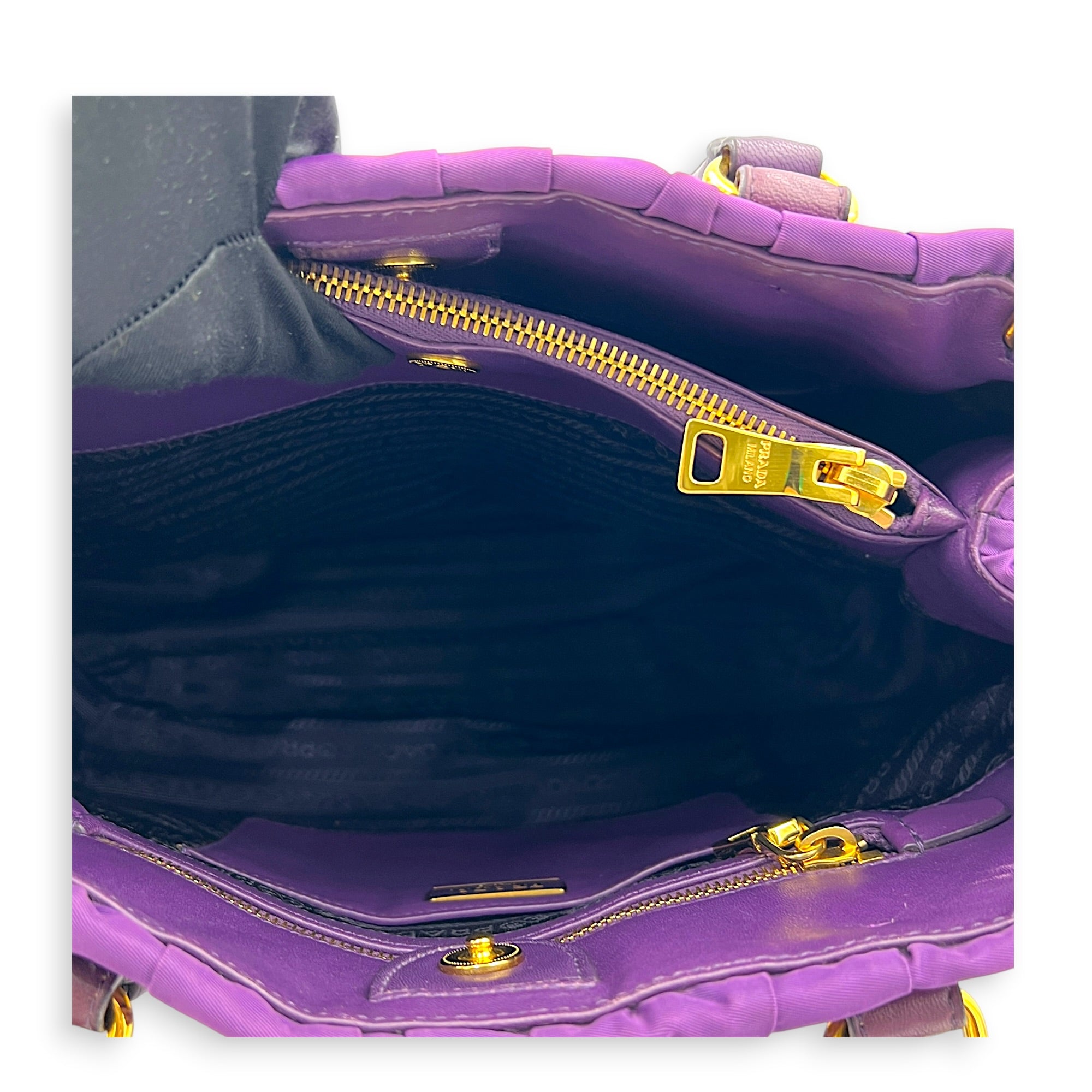 Gather Top Handle Bag Purple in Canvas, Gold hardware