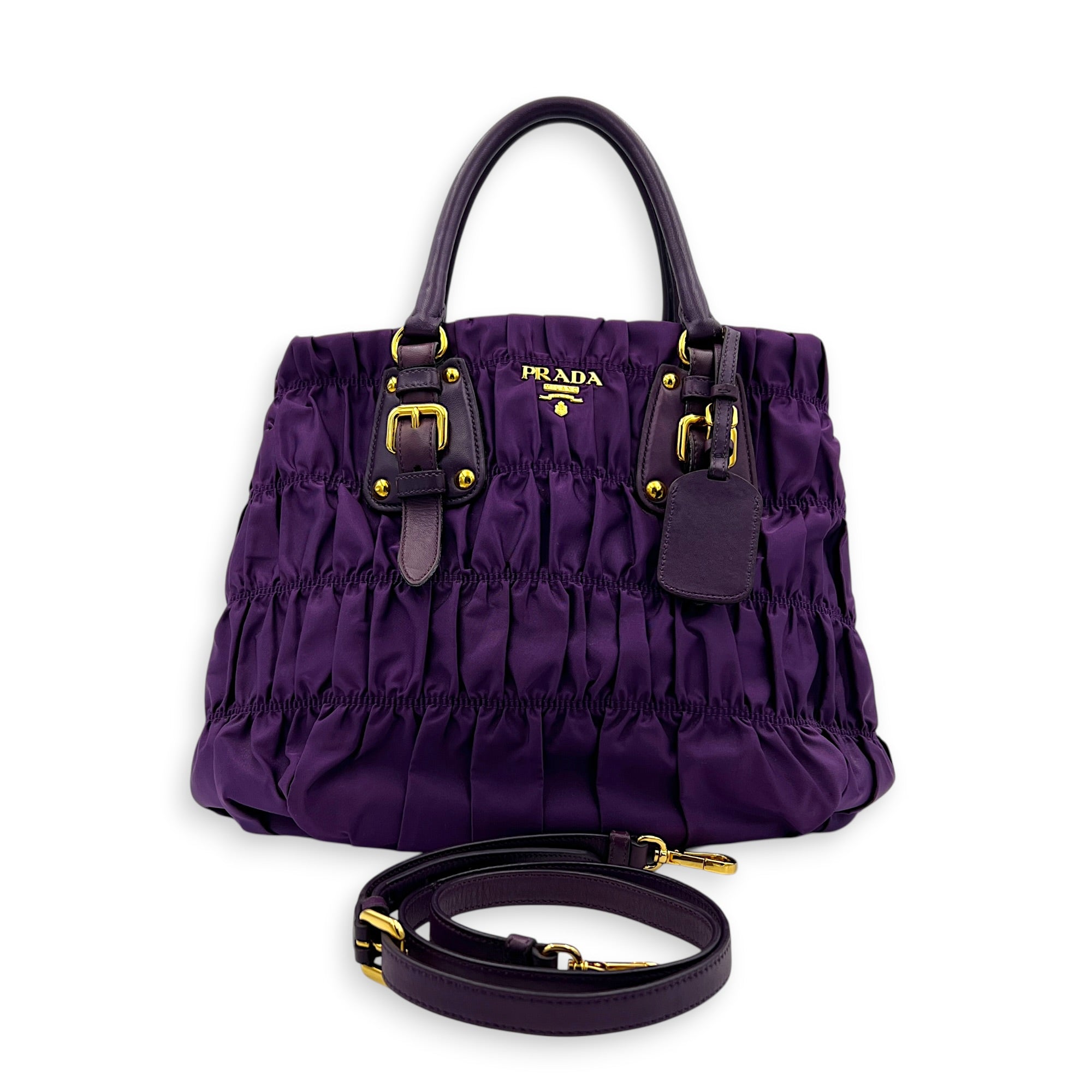 Gather Top Handle Bag Purple in Canvas, Gold hardware