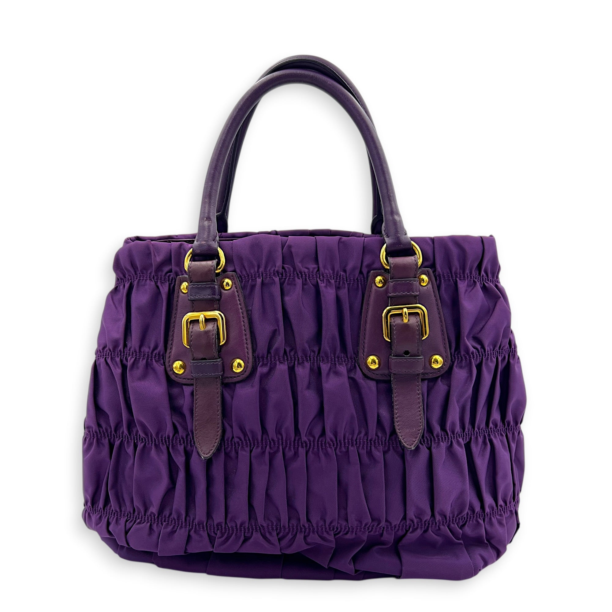 Gather Top Handle Bag Purple in Canvas, Gold hardware