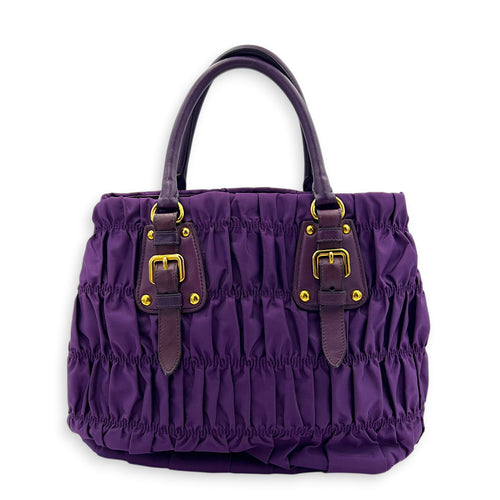 Gather Top Handle Bag Purple in Canvas, Gold hardware