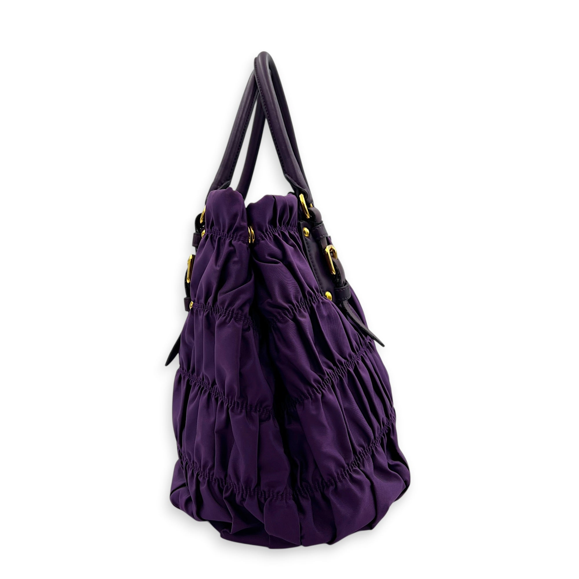 Gather Top Handle Bag Purple in Canvas, Gold hardware