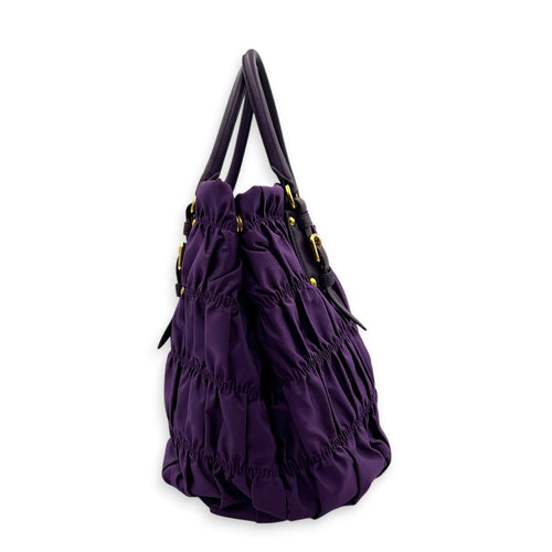 Gather Top Handle Bag Purple in Canvas, Gold hardware
